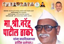 मा. नरेंद्र पाटील ठाकरे यांना वाढदिवसाच्या हार्दिक शुभेच्छा