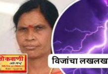 वीज पडून शेतकरी महिलेचा मृत्यू तर एक गंभीर जखमी.