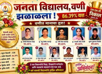जनता विद्यालय वणी चा एसएससी बोर्ड परीक्षेत 86.39 टक्के निकाल.